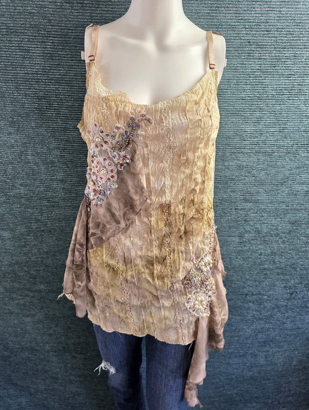 Vtg 90s Pretty Angel Embellished Silk Blend Tunic